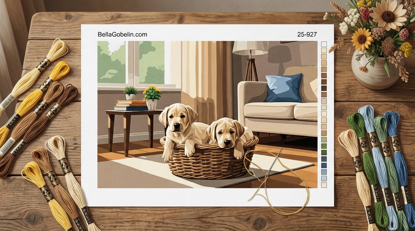 Labrador kölykök a nappaliban