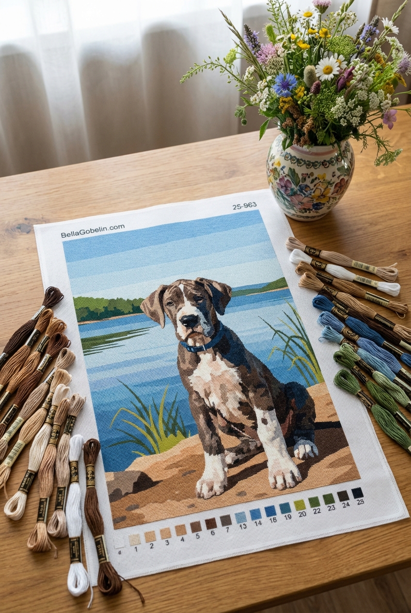 Kutyaportré - Német Dog kiskutya a tónál
