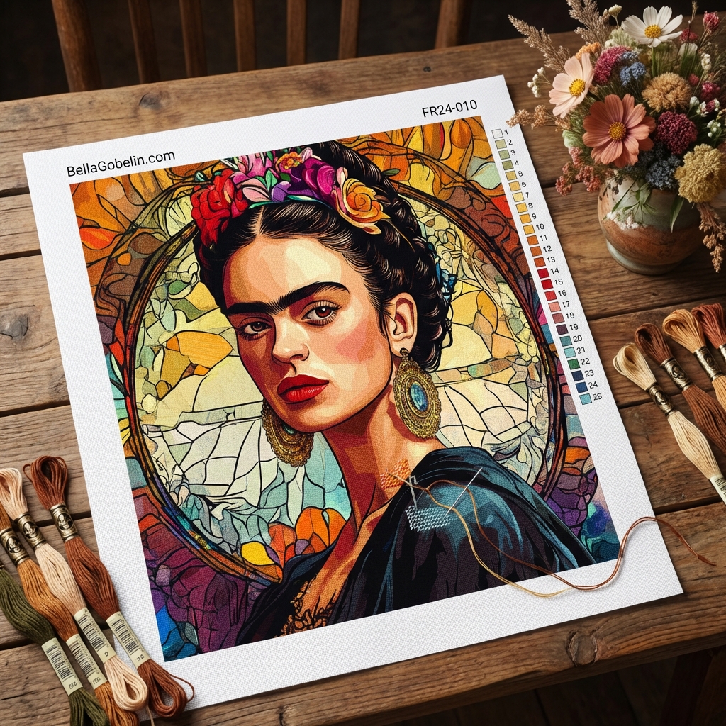 Frida Kahlo portré Alphonse Mucha stílusban