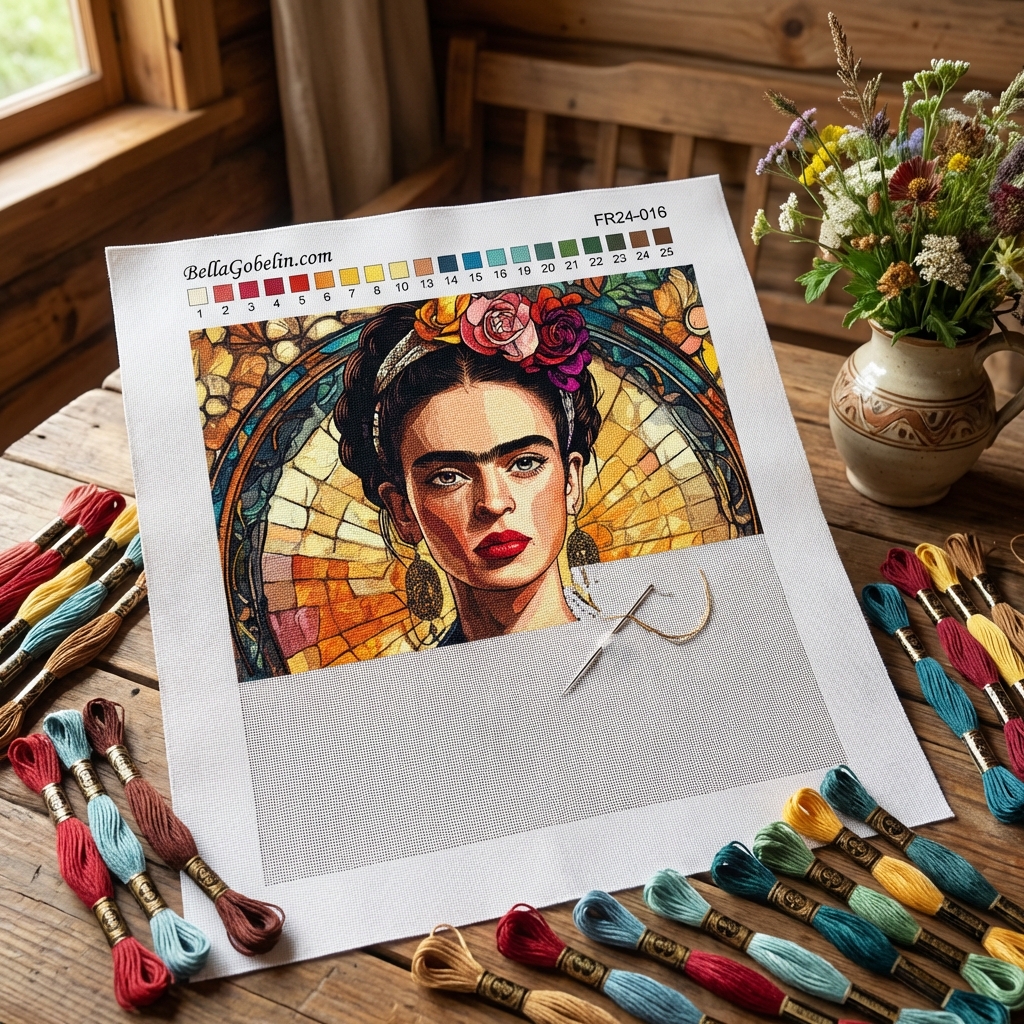Frida Kahlo portré Alphonse Mucha stílusban