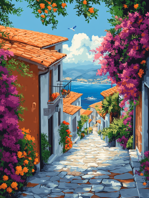 Mediterrán utca virágokkal